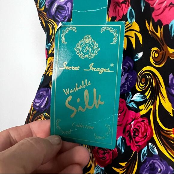 100% Silk Vintage Red & Purple Roses, Mini Length Slip Sundress, Size Medium NEW - Picture 8 of 8